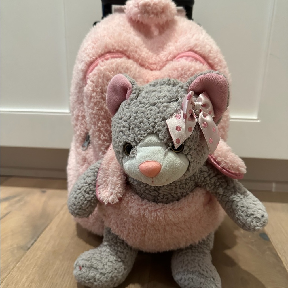 Popatu Pink and Gray Plush Bear Backpack